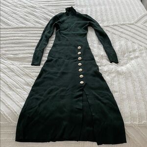RW&CO. Dark Green Long Sleeve Dress with Gold Buttons